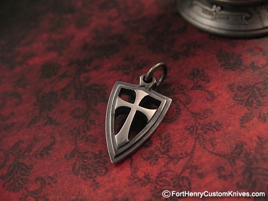 Steel Flame - Mini Crusader Cross Shield Pendant - Double Sided