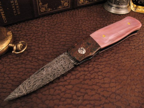 WD Pease - Fresh Water Pearl Lockback - Eggerling Damascus