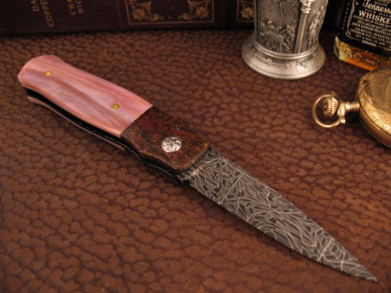 WD Pease - Fresh Water Pearl Lockback - Eggerling Damascus - Image 3