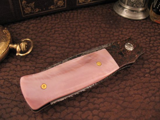 WD Pease - Fresh Water Pearl Lockback - Eggerling Damascus - Image 2