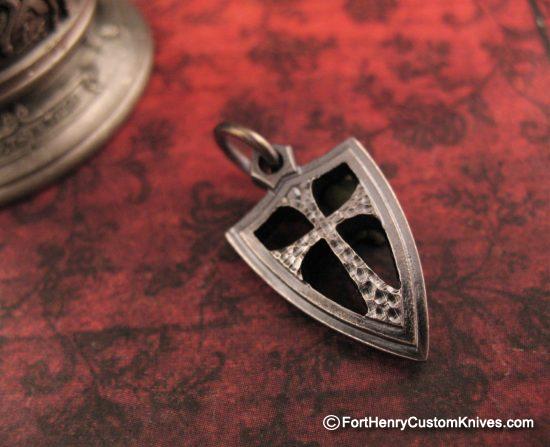 Steel Flame - Mini Crusader Cross Shield Pendant - Double Sided - Image 2