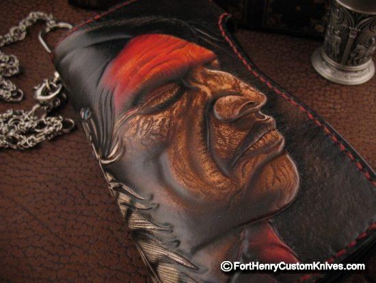 Vardi - Large Custom Leather Wallet - Hidden Knife - w/Chain