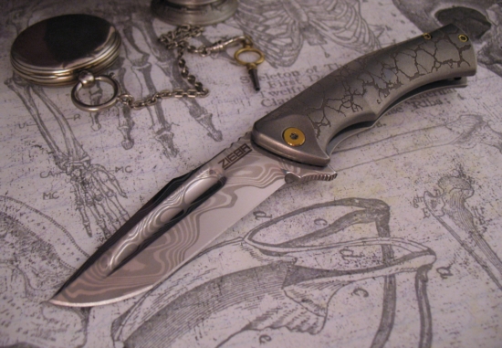 Michael Zieba / Jason Knight - Custom Mini-S5 Flipper w/San Mai Blade - Copper Backspacer