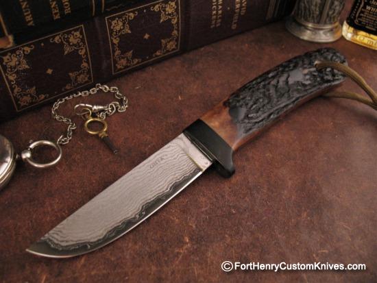 Hiroaki Ohta - Gentleman's Amber Stag Belt Knife - San Mai