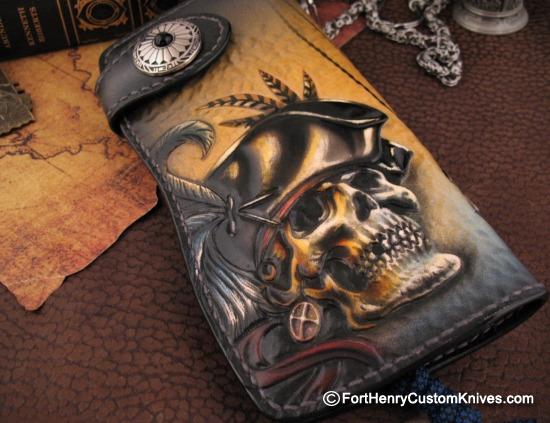 Vardi - Large Custom Leather Wallet - Hidden Knife - w/Chain