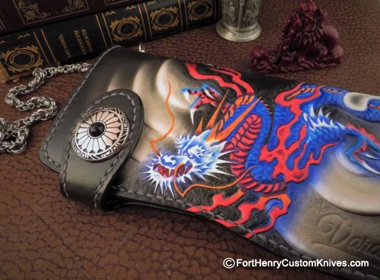 Vardi - Large Custom Leather Wallet - Dragon Emperor - w/Chain