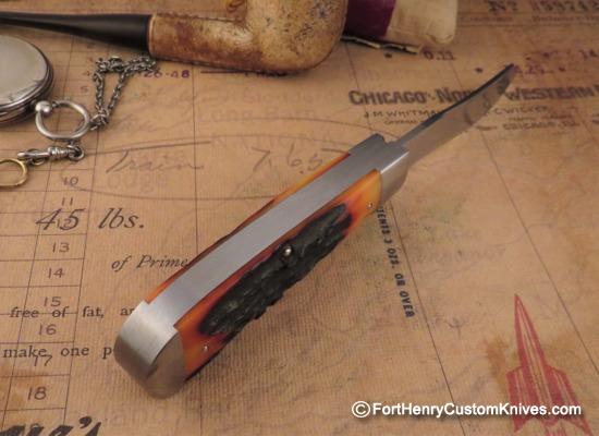 Jim Dunlap - Custom Two Blade Trapper - Amber Stag - Image 4