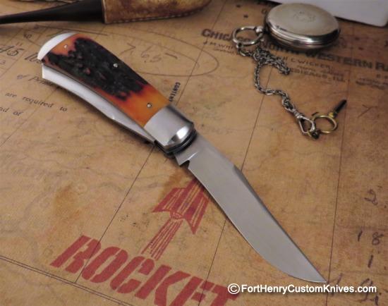 Jim Dunlap - Custom Two Blade Trapper - Amber Stag - Image 6