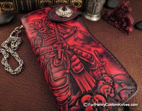 Vardi - Large Custom Leather Wallet - Hidden Knife - w/Chain