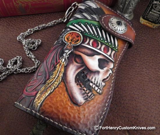 Vardi - Large Custom Leather Wallet - Hidden Knife - w/Chain