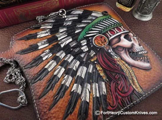 Vardi - Large Custom Leather Wallet - Hidden Knife - w/Chain - Image 8