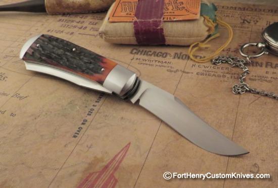 Jim Dunlap - Custom Two Blade Trapper - Amber Stag - Image 7