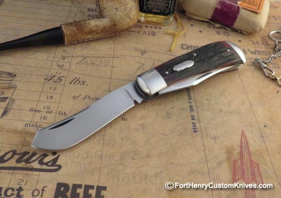 Jim Dunlap - Custom Two Blade Trapper - Amber Stag - Image 2