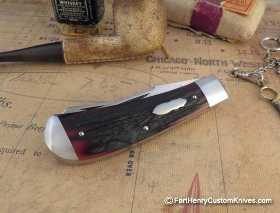 Jim Dunlap - Custom Two Blade Trapper - Amber Stag - Image 4