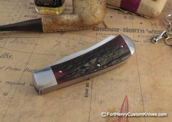 Jim Dunlap - Custom Two Blade Trapper - Amber Stag - Image 5