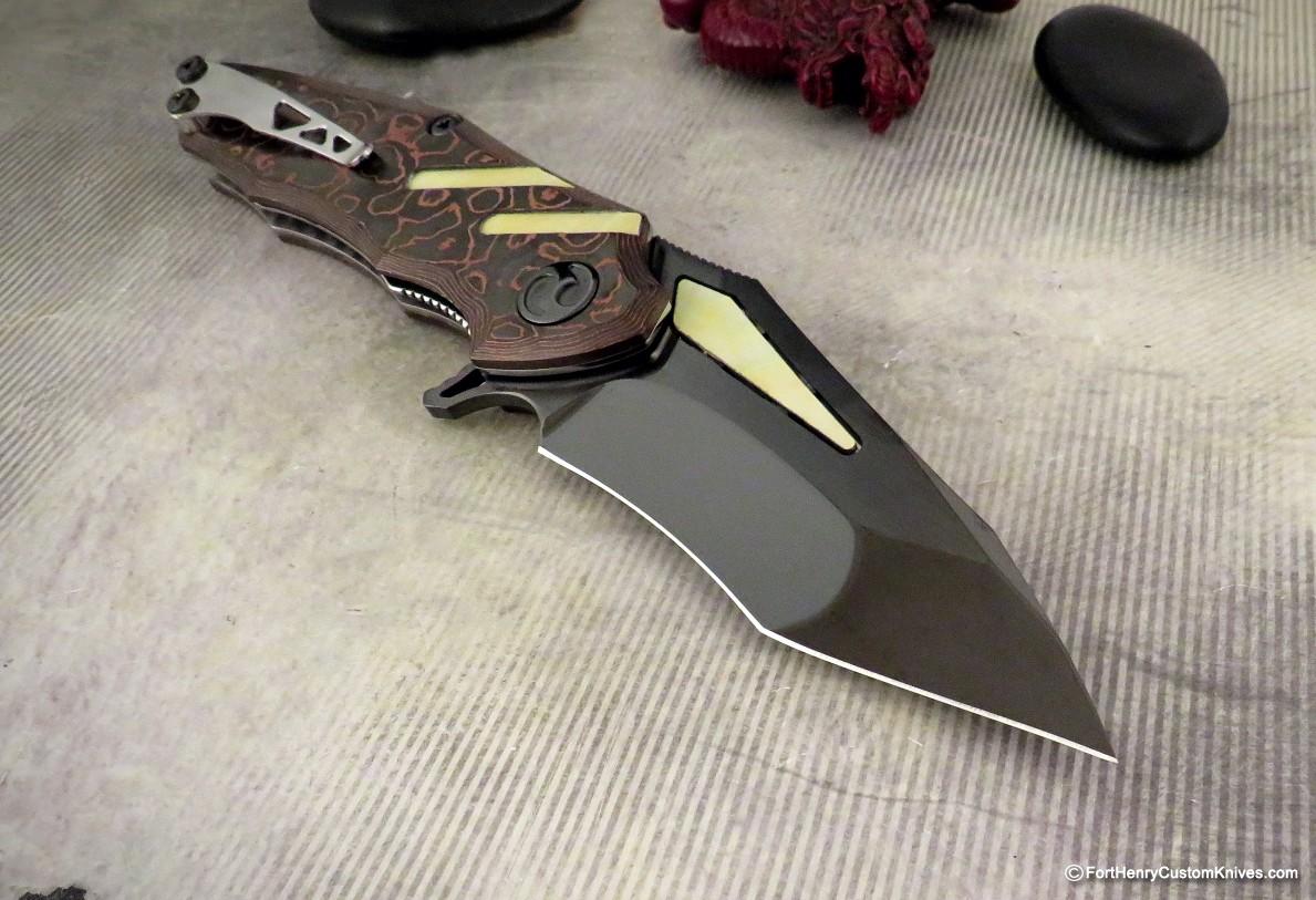 Dew Hara - Custom NOAH Tanto Flipper - CF - Gold Lip Pearl Inlay - Image 7