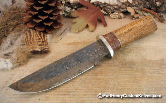 Herb Derr - Rare Cowboy Bowie - Hand Forged Damasc - Sea Cow Rib