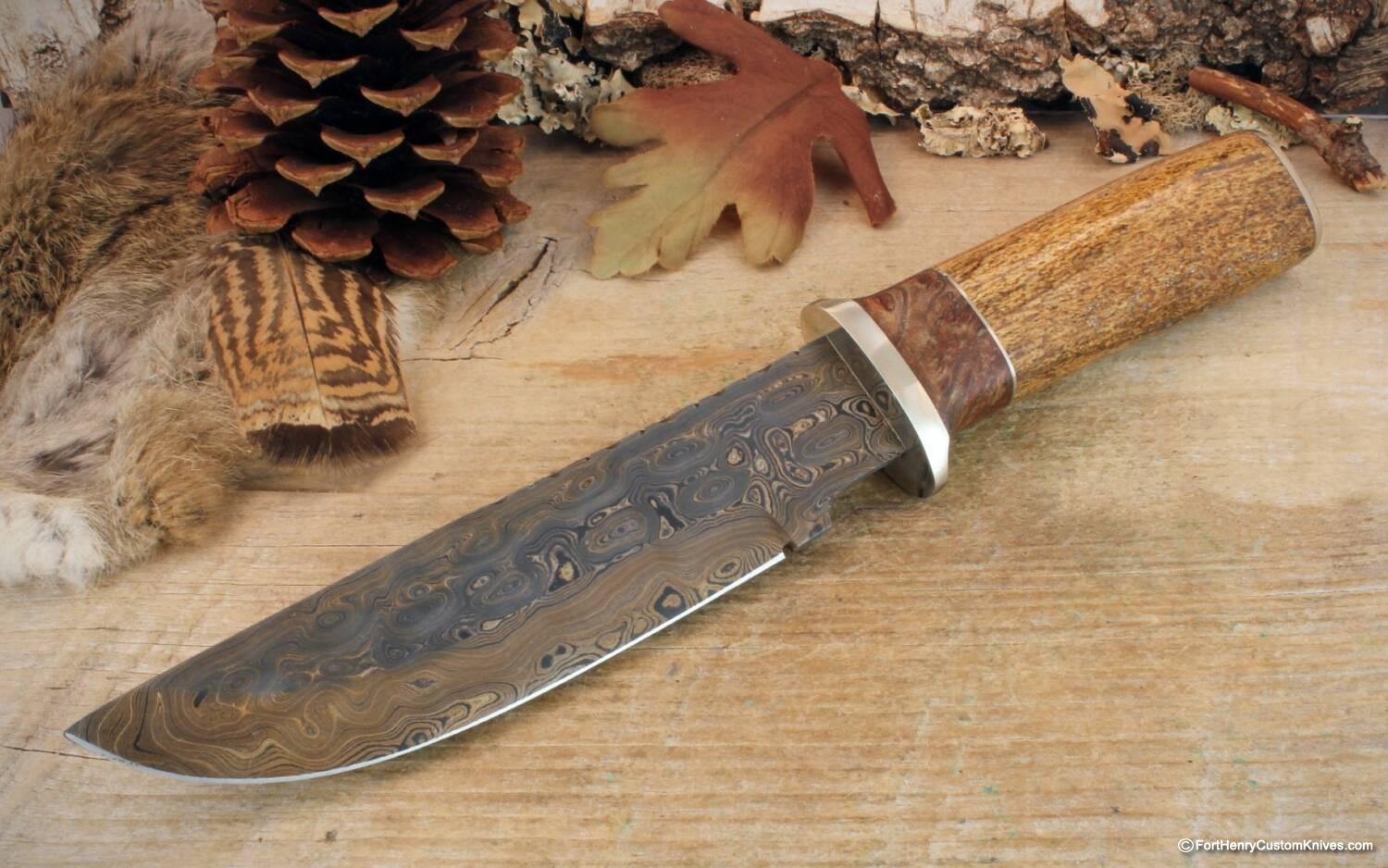 Herb Derr - Rare Cowboy Bowie - Hand Forged Damasc - Sea Cow Rib