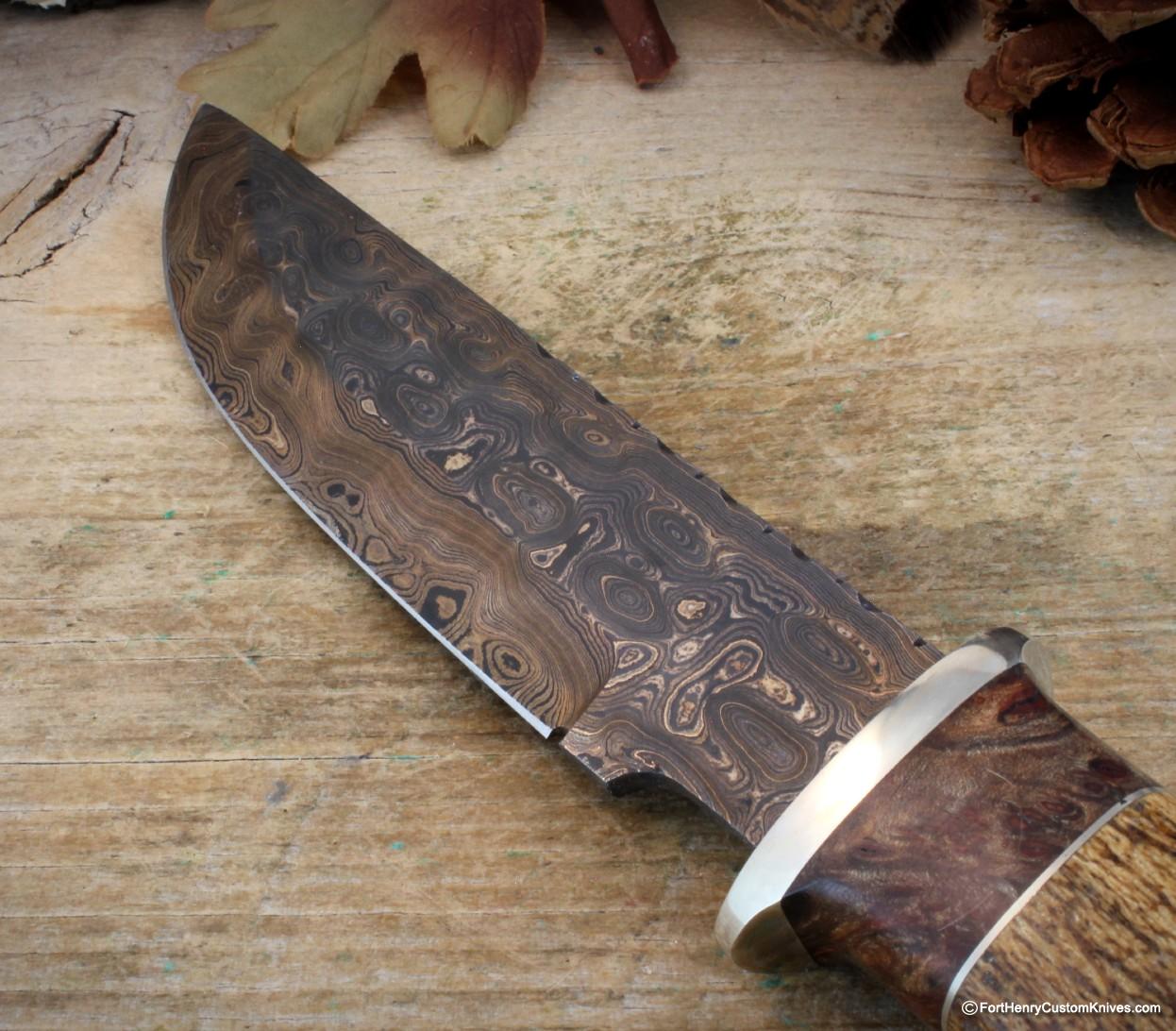 Herb Derr - Rare Cowboy Bowie - Hand Forged Damasc - Sea Cow Rib - Image 2