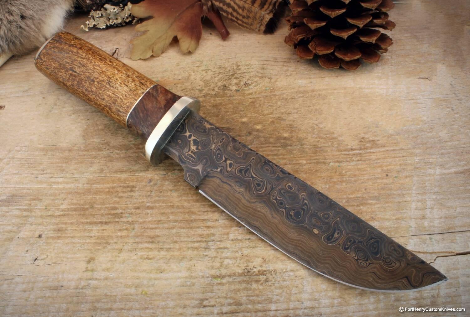 Herb Derr - Rare Cowboy Bowie - Hand Forged Damasc - Sea Cow Rib - Image 5